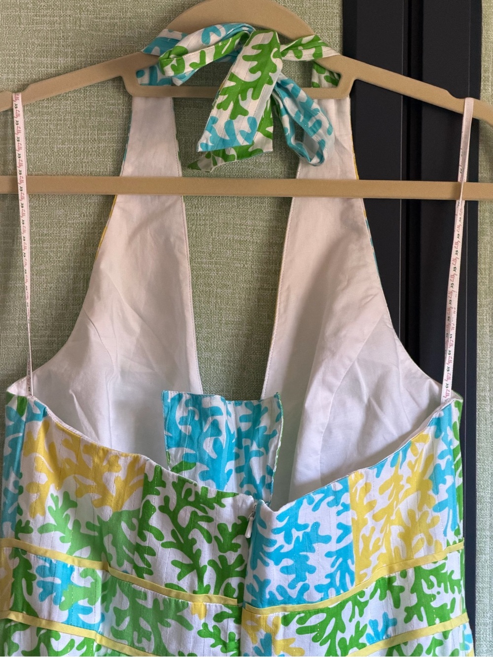 Lilly Pulitzer Blue + Green Reef Print Cotton Halter Maxi Sun Dress, Size 10 - Picture 5 of 11
